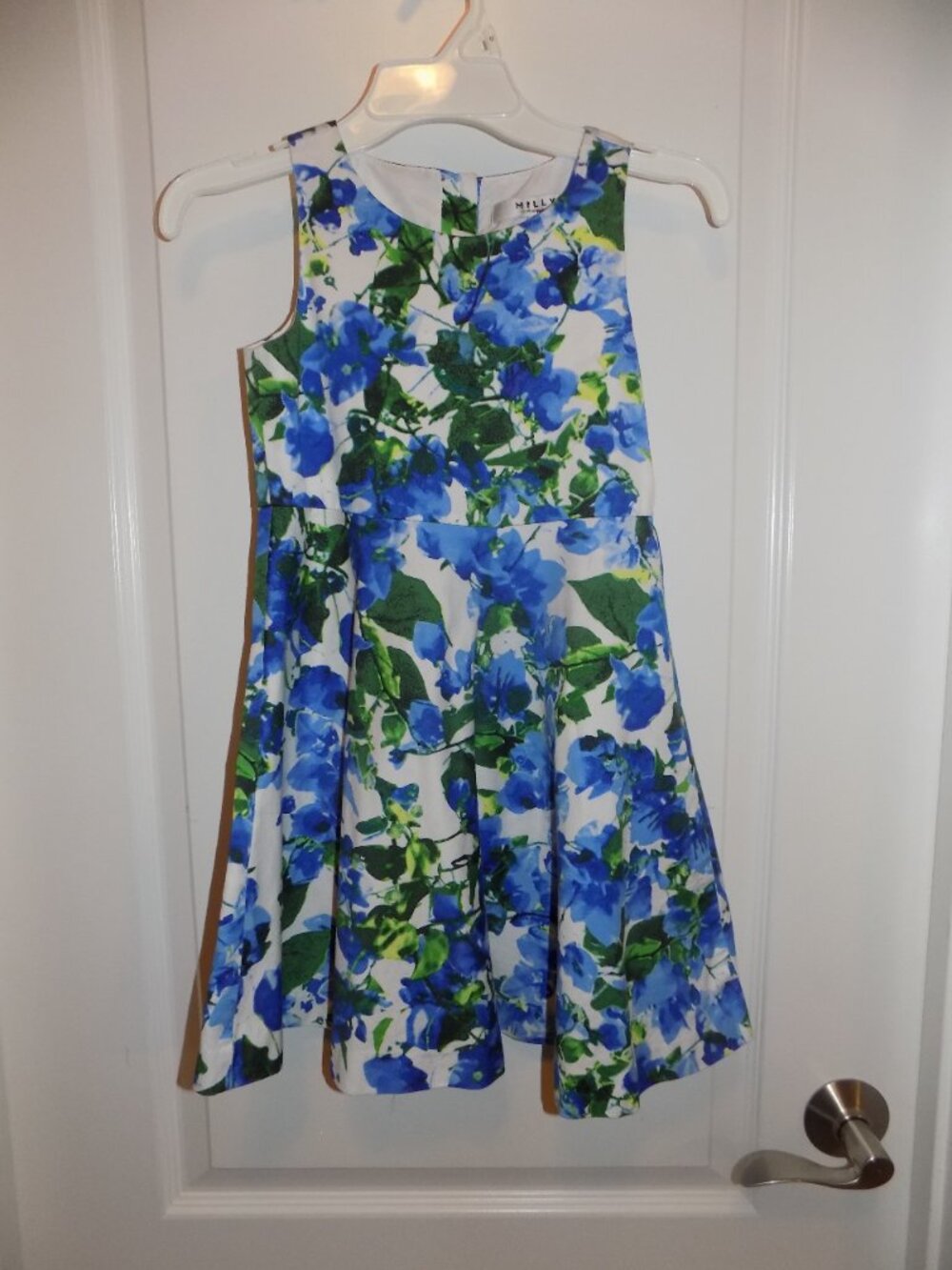 MILLY Girls Bright blue & Green Floral A-line Dress Sz 6 Excellent Condition